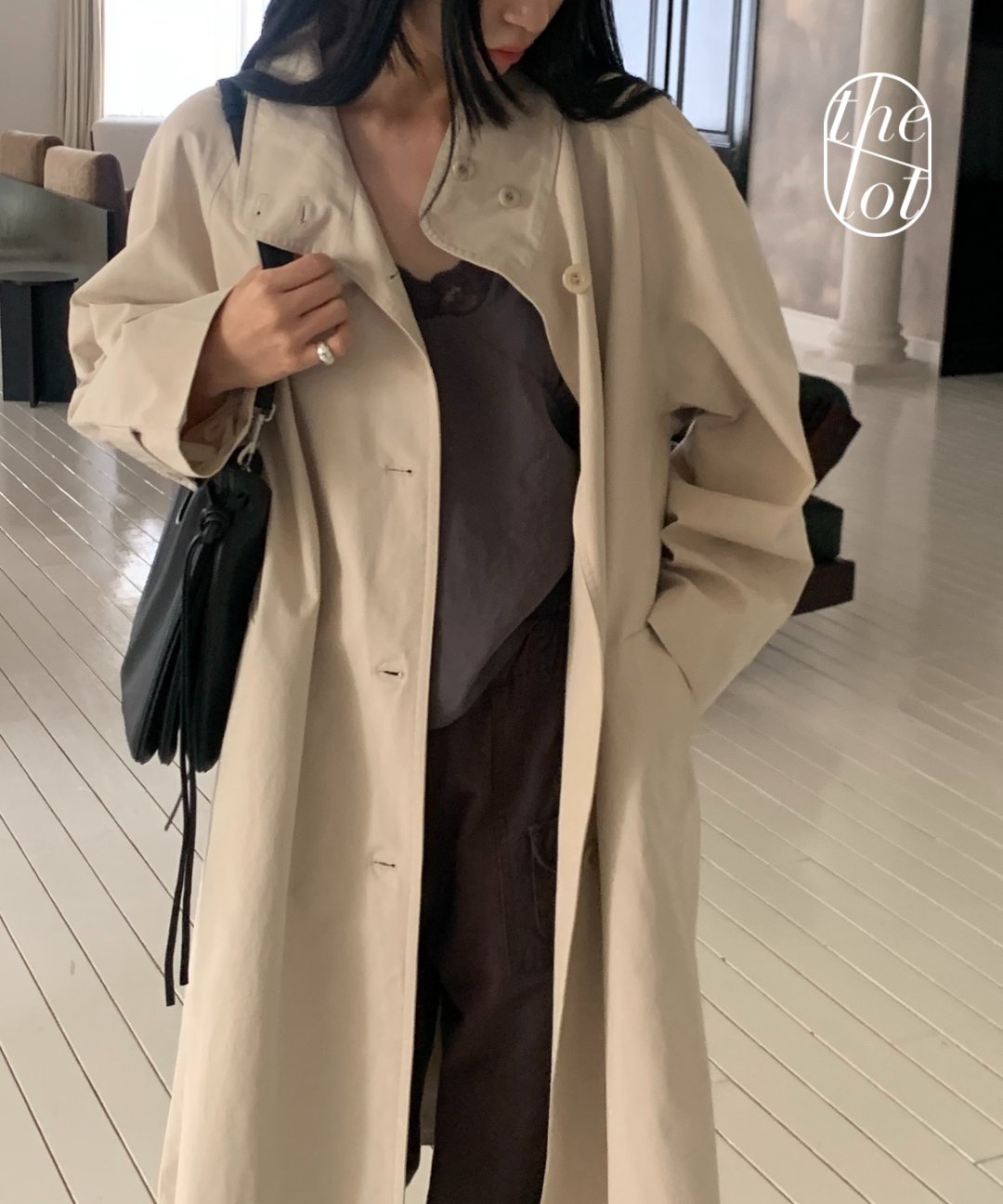jinsim 韓国 / Mail high-neck trench jinsim] Jinsim Pierre High-Neck Oversized Cotton Trench Coat (1