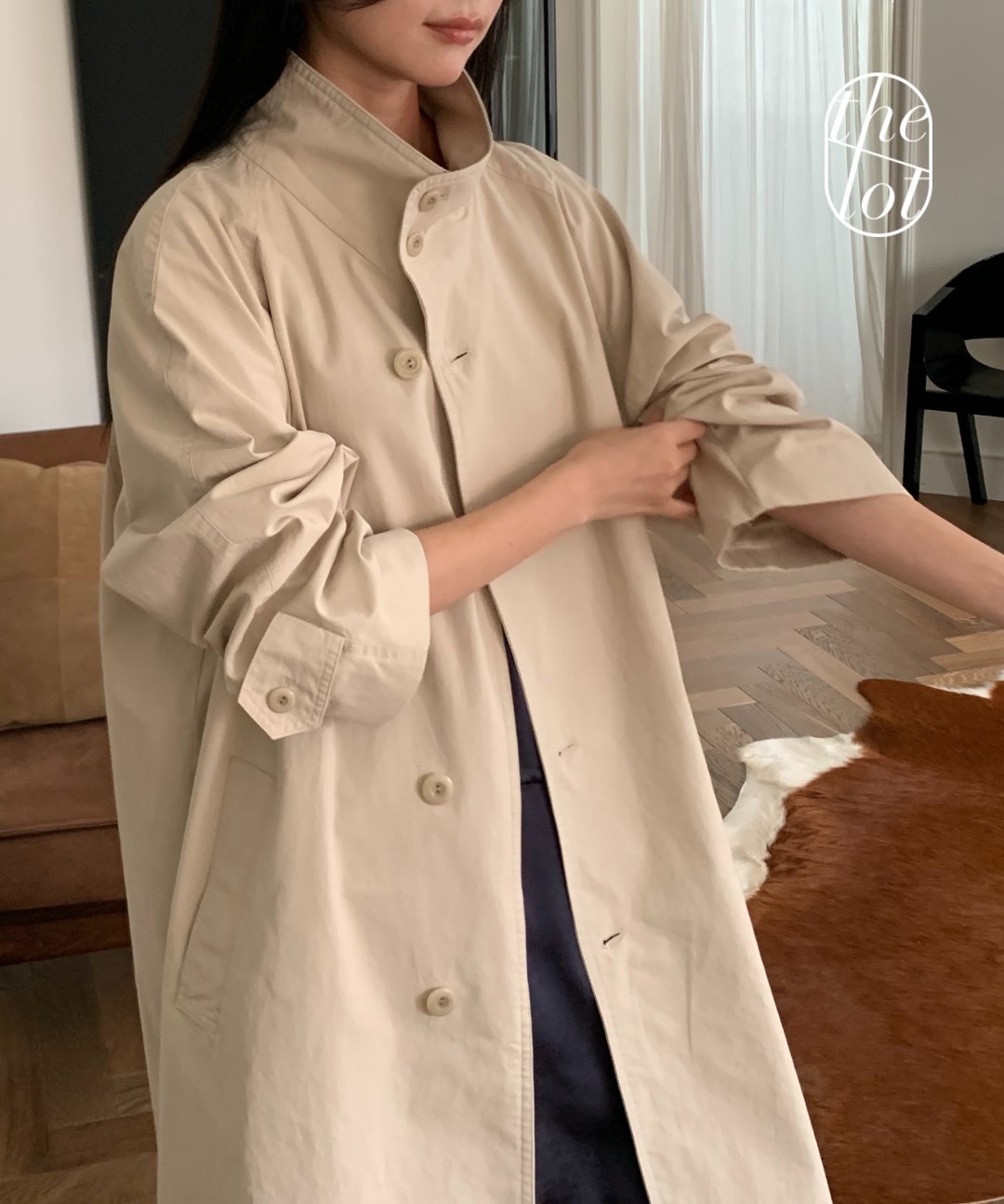 jinsim] Jinsim Pierre High-Neck Oversized Cotton Trench Coat (1